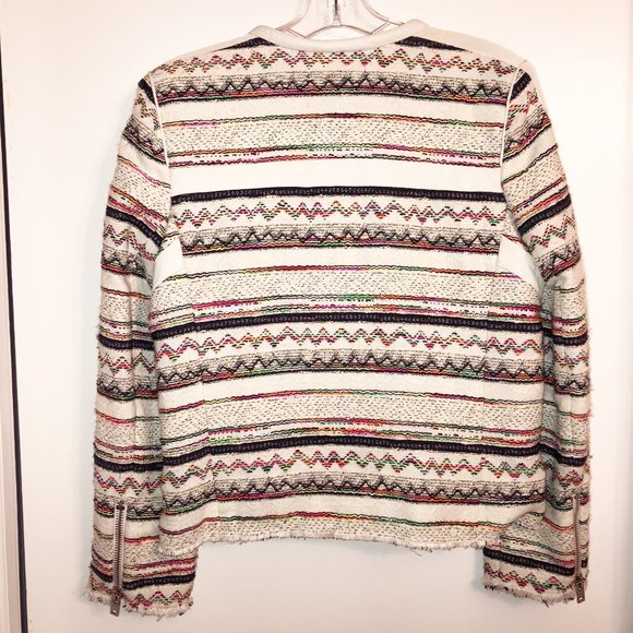 IRO Elomi Zip Front Silk Leather Jacket Embroidered Blazer Textured Pockets - Picture 7 of 8